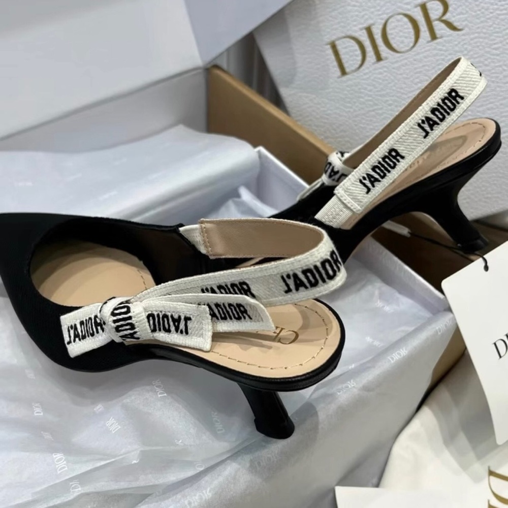 Dior Black Pointed Slingback Heels with J'Adior Strap - Picture 6 of 9